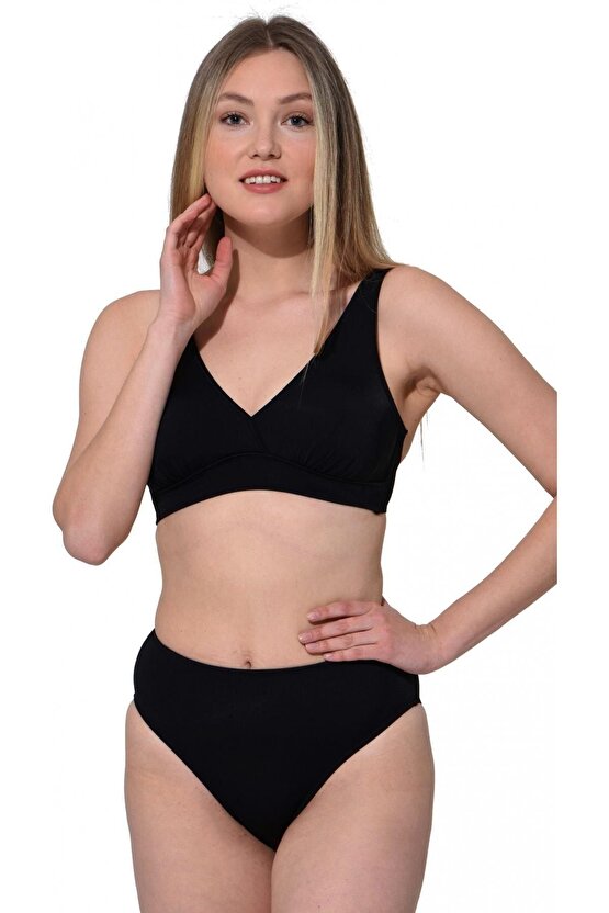 Düz Kruvaze Bikini 5032 Siyah Büyük Beden