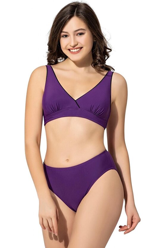 Düz Kruvaze Bikini 5032 Mor Büyük Beden