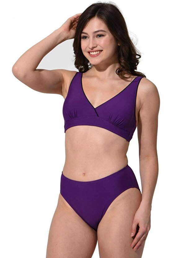 Düz Kruvaze Bikini 5032 Mor Büyük Beden