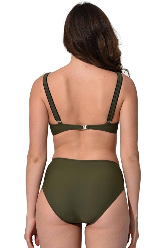 Büyük Beden Düz Kruvaze Bikini 5032 Haki