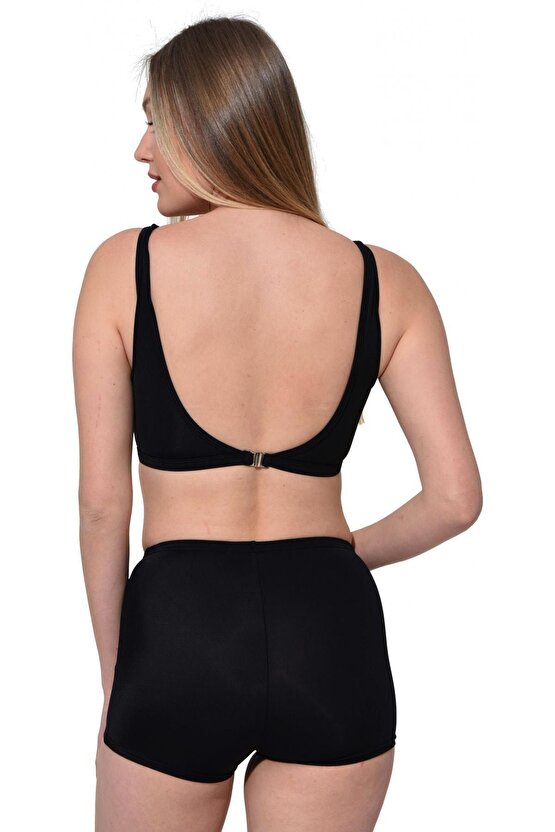 Kadın Tüllü Transparan Şortlu Bikini 5035 Siyah