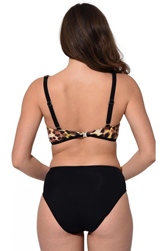 Desenli Fiyonklu Renkli Büyük Beden Bikini 5039 Desenli Sarı
