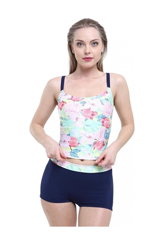 Kadın Çok Renkli Desenli Şortlu Tankini