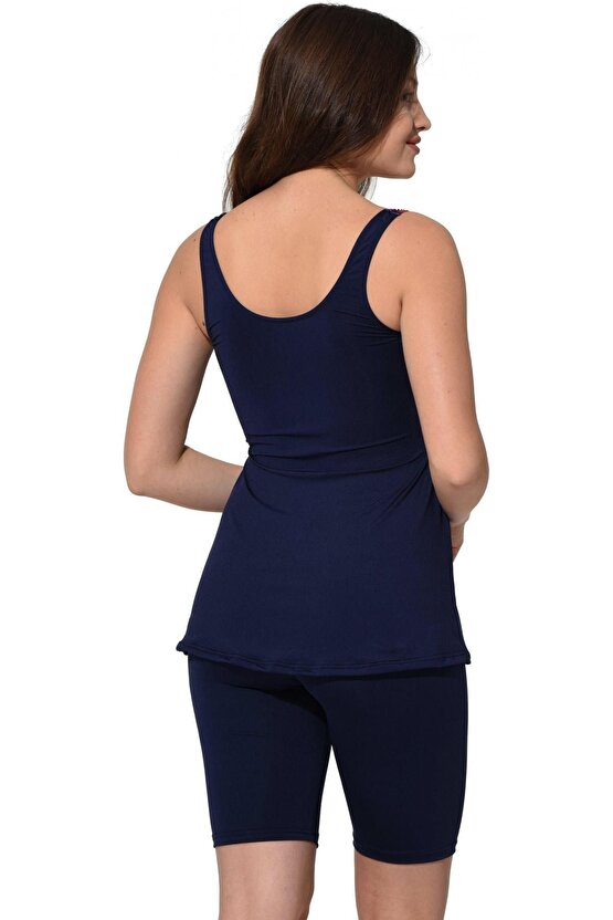 Taytkini Desenli Şortlu Tankini 5532 Desenli Lacivert