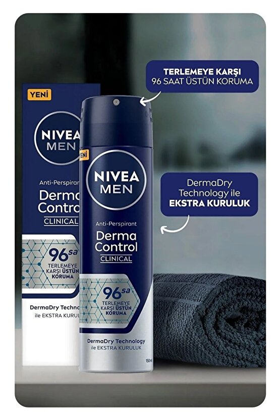 MEN Erkek Sprey Deodorant Derma Control Clinical 150ml, 96 Saat Anti-perspirant Ter Koruması