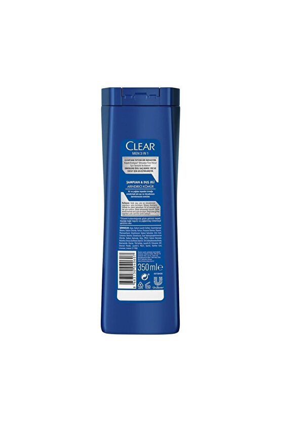 Men 3 In 1 Şampuan & Duş Jeli Arındırıcı Kömür Saç Yüz Vücut Için 350 ml