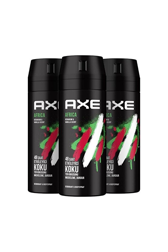 Erkek Sprey Deodorant Africa 48 Saat Etkileyici Koku 150 ml X3 Adet