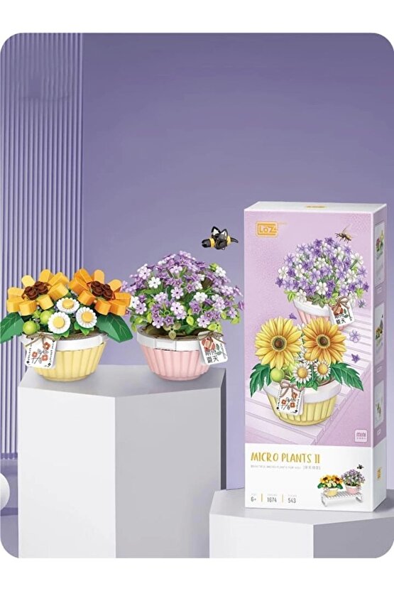 Mikro Blok Saksılı Çiçekler 2 543 Parça - Lego Setleri - Loz Mini Lego - Çiçek Lego - Loz Lego - Mik