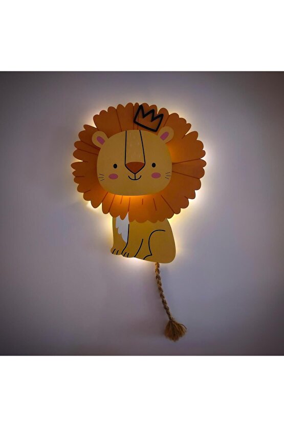 Kabartma Tasarım Aslan Kral Led Işıklı Çocuk Odası Tablo Duvar Dekoru