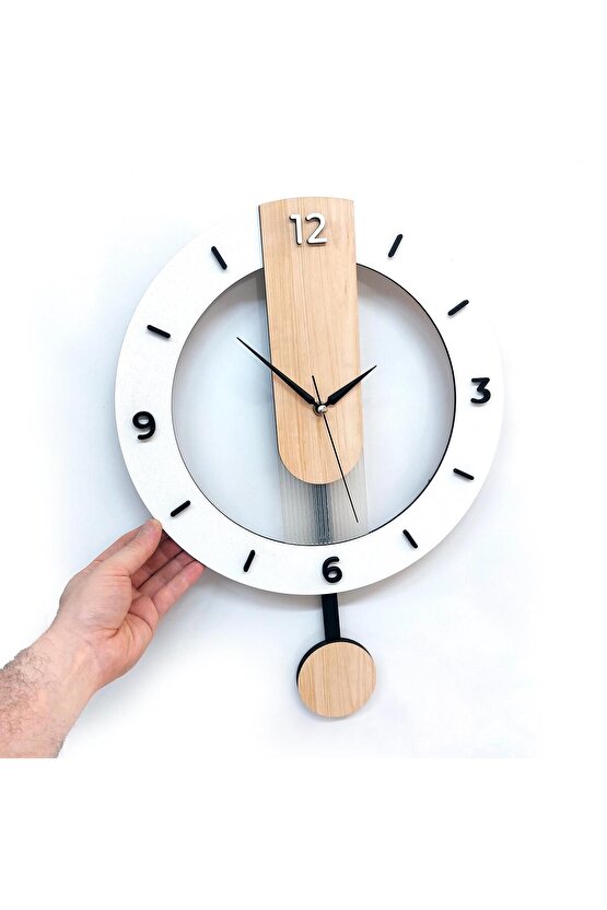 Ahşap Sade Tasarım 35 cm Sallanan Sarkaçlı Duvar Saati Modern Dekor