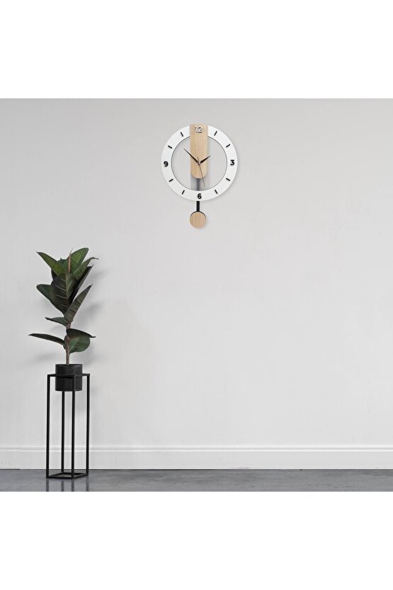 Ahşap Sade Tasarım 35 cm Sallanan Sarkaçlı Duvar Saati Modern Dekor