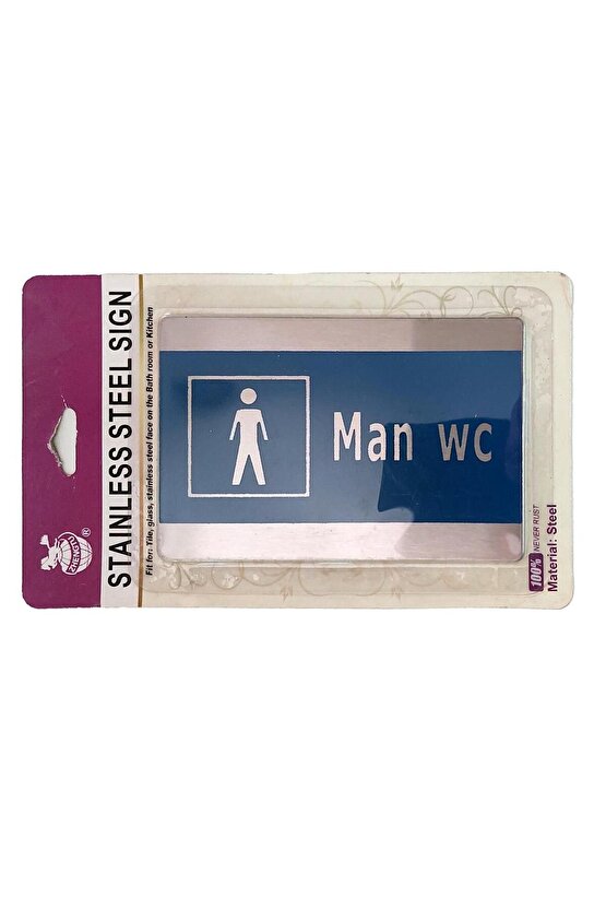 Paslanmaz Çelik Mavi Man WC Erkek Tuvalet Yönlendirme Levhası