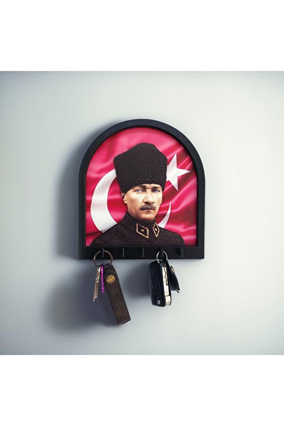 Boyutlu Kabartma Tasarım Atatürk Bayrak Tema Anahtarlık Duvar Askılık Dekor
