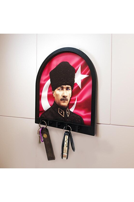 Boyutlu Kabartma Tasarım Atatürk Bayrak Tema Anahtarlık Duvar Askılık Dekor