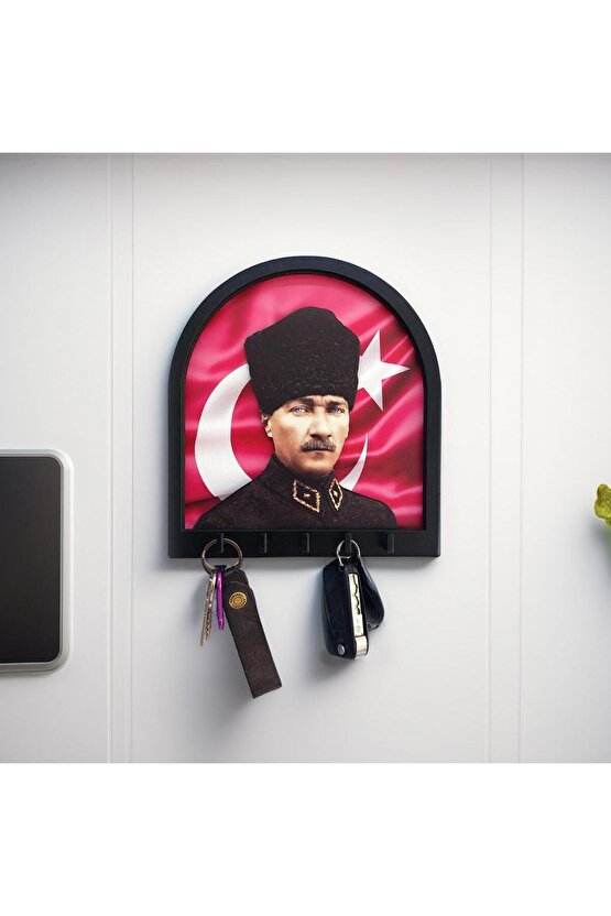 Boyutlu Kabartma Tasarım Atatürk Bayrak Tema Anahtarlık Duvar Askılık Dekor