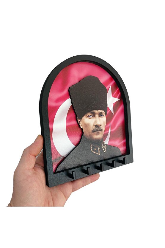 Boyutlu Kabartma Tasarım Atatürk Bayrak Tema Anahtarlık Duvar Askılık Dekor