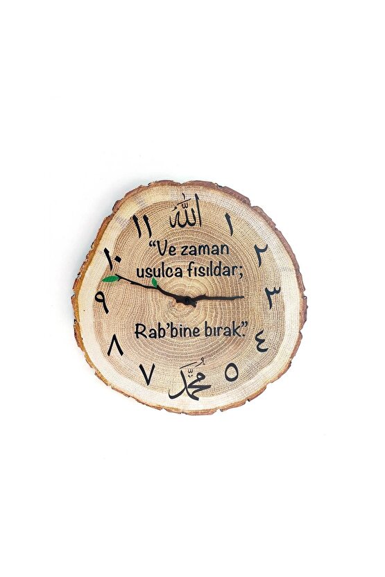 Dekoratif Ağaç Gövdesi Kütük Şeklinde Dini Motifli 40 Cm Duvar Saati