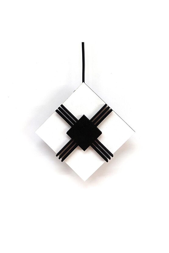 Dörtgen Geometrik Tasarım 50 cm Modern Ahşap Sarkaçlı Duvar Saati Siyah Beyaz