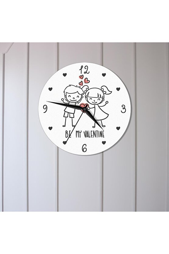 Be My Valentine Yazılı Sevimli Çizim Sevgililer Günü Hediye Duvar Saati