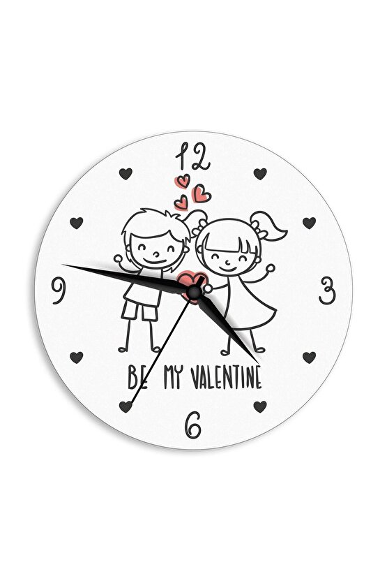 Be My Valentine Yazılı Sevimli Çizim Sevgililer Günü Hediye Duvar Saati