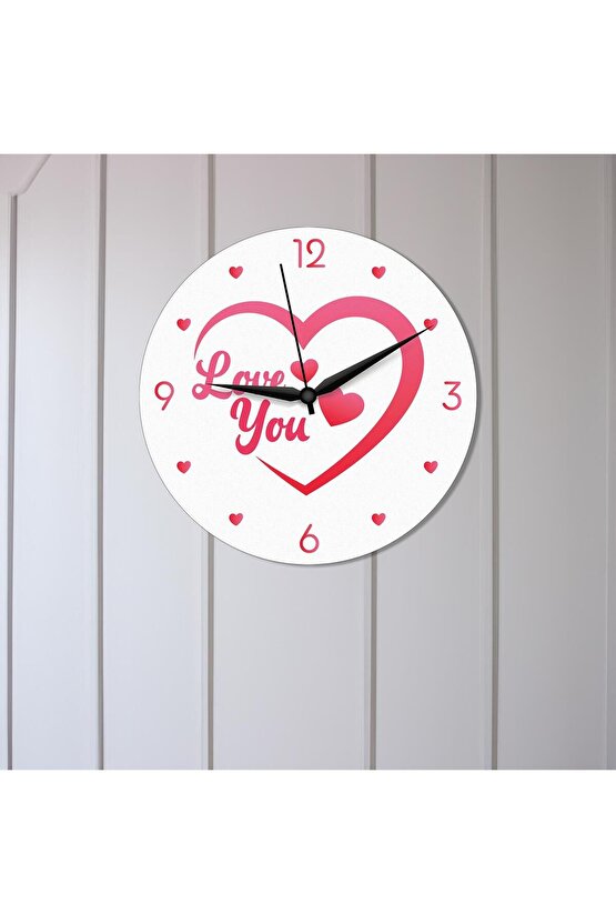 Kalp İçinde Love You Yazılı Sevgililer Günü Ahşap Duvar Saati