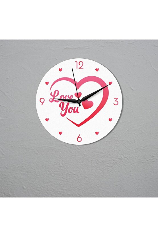 Kalp İçinde Love You Yazılı Sevgililer Günü Ahşap Duvar Saati