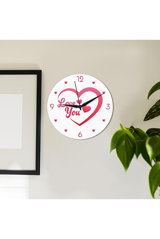 Kalp İçinde Love You Yazılı Sevgililer Günü Ahşap Duvar Saati