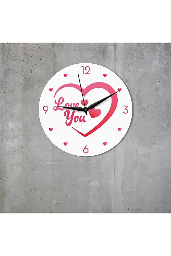 Kalp İçinde Love You Yazılı Sevgililer Günü Ahşap Duvar Saati