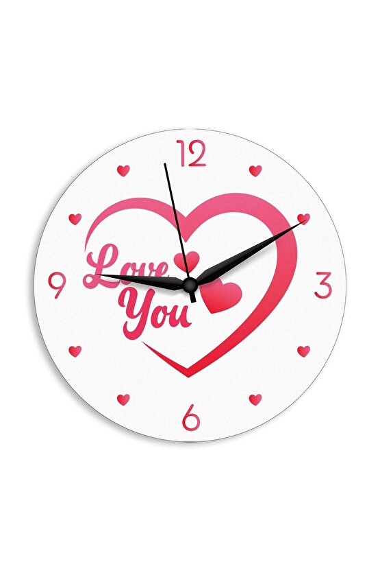Kalp İçinde Love You Yazılı Sevgililer Günü Ahşap Duvar Saati