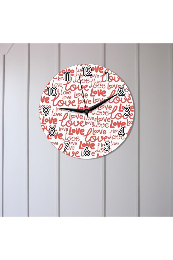 Pembe Love Yazılı Sevgililer Günü Ahşap Duvar Saati Hediye