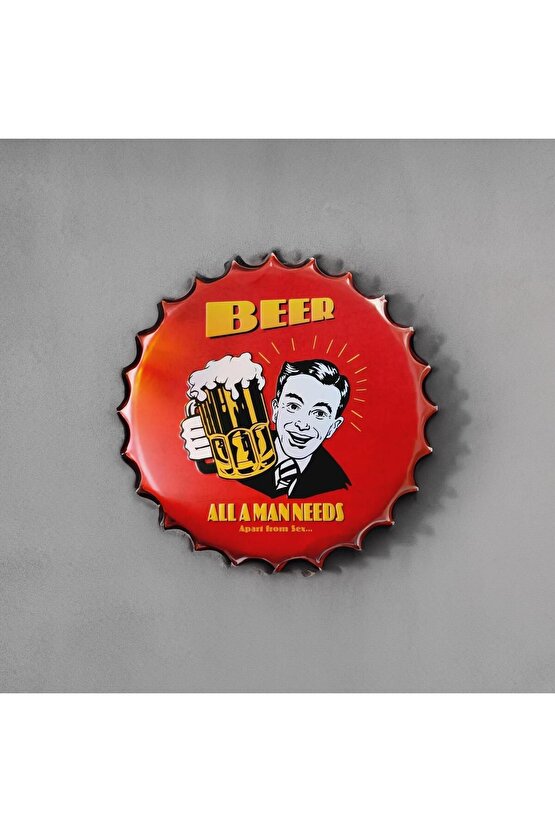 Retro 35 cm Kapak Şeklinde Beer Bira Tema Metal Tablo Dekor