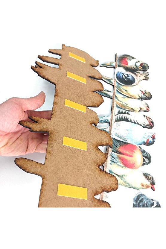Dal Üstünde Sıralı Renkli Kuşlar 90 cm Ahşap Tablo Duvar Dekor