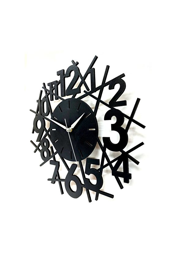 Siyah Ahşap Çubuklu Stil Kesim 35 cm Modern Duvar Saati