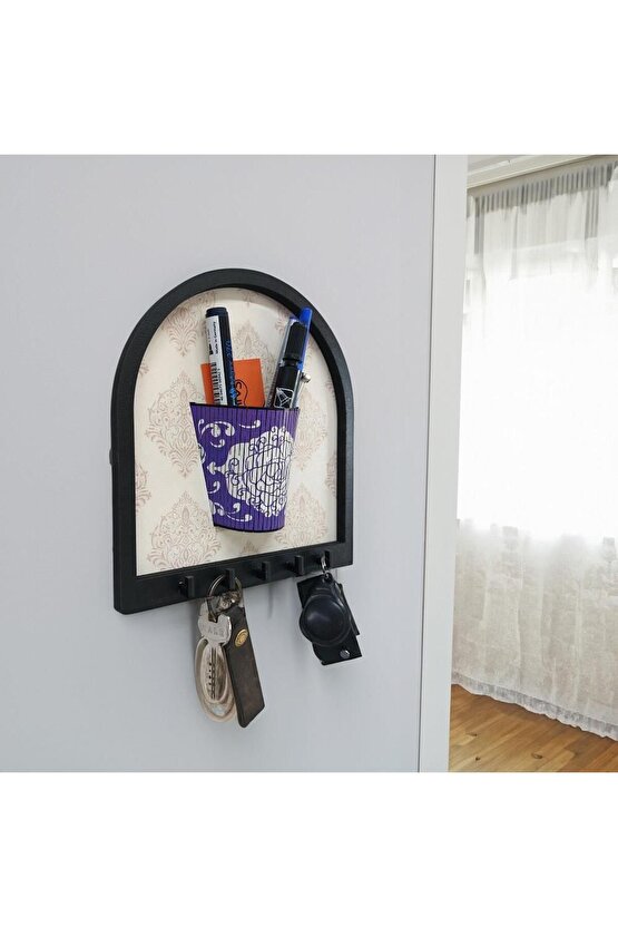 Ahşap Motifli Saksı Şeklinde Duvar Askısı Kalemlik Organizer Duvar Dekoru
