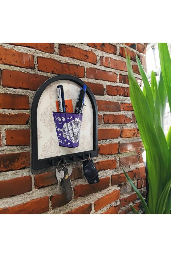 Ahşap Motifli Saksı Şeklinde Duvar Askısı Kalemlik Organizer Duvar Dekoru