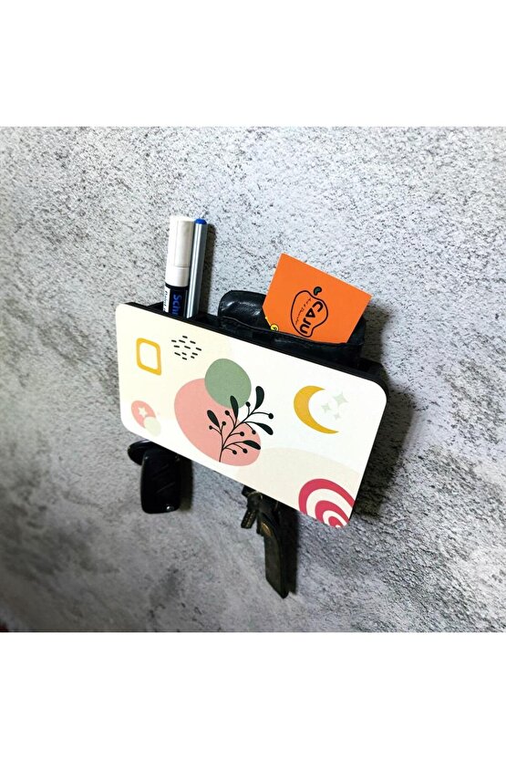 Dekoratif Geometrik Desenli Bölmeli Anahtarlık Duvar Askısı