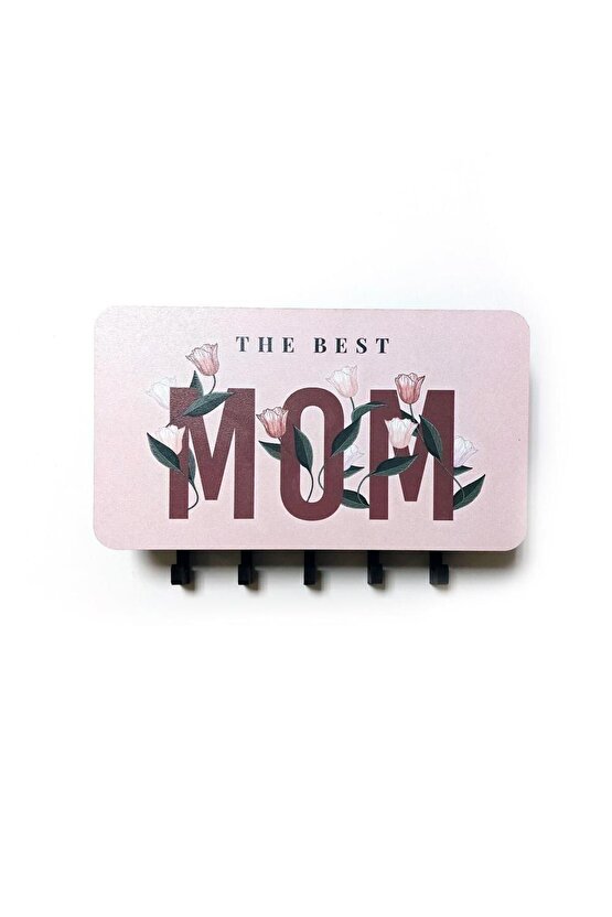 The Best Mom Anne Çiçek Resimli Bölmeli Anahtarlık Askılık Duvar Dekoru