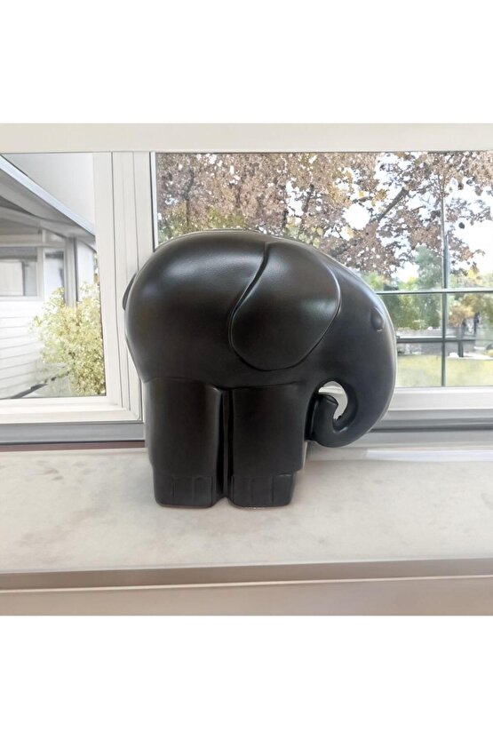 Büyük Boy Siyah Renk Sanatsal Fil Mamut Biblo Heykel Ev Ofis Dekor