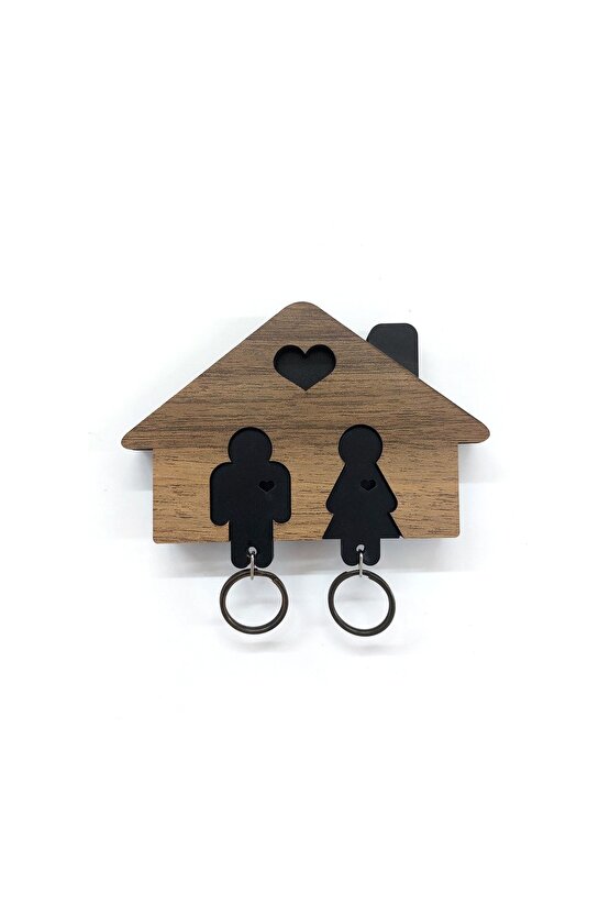 Ahşap Puzzle Tasarım Sevgili Çift Sevimli Ev Duvar Anahtarlık