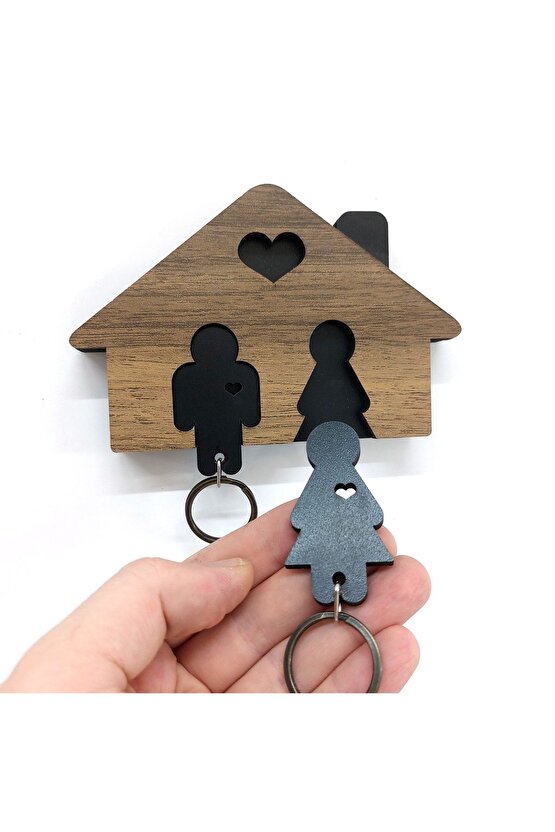 Ahşap Puzzle Tasarım Sevgili Çift Sevimli Ev Duvar Anahtarlık