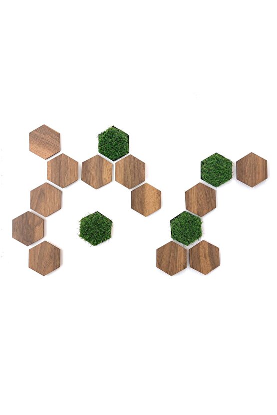 16 Parça Geometrik Çim Detaylı Modern Dekoratif Duvar Dekoru Tablo