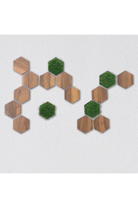 16 Parça Geometrik Çim Detaylı Modern Dekoratif Duvar Dekoru Tablo