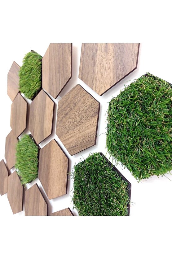 16 Parça Geometrik Çim Detaylı Modern Dekoratif Duvar Dekoru Tablo