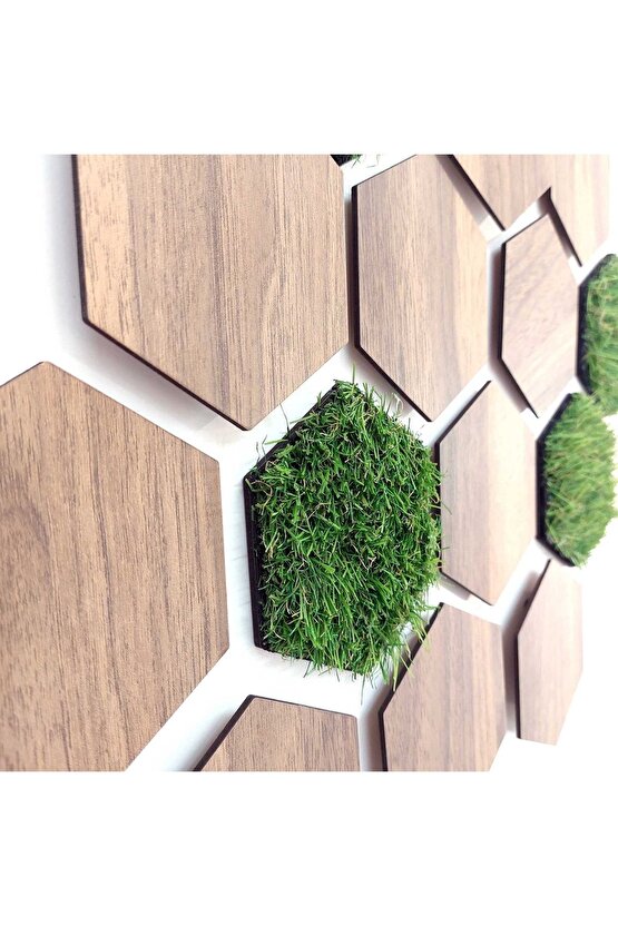 16 Parça Geometrik Çim Detaylı Modern Dekoratif Duvar Dekoru Tablo