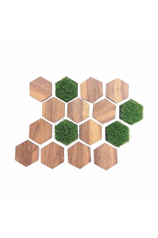 16 Parça Geometrik Çim Detaylı Modern Dekoratif Duvar Dekoru Tablo