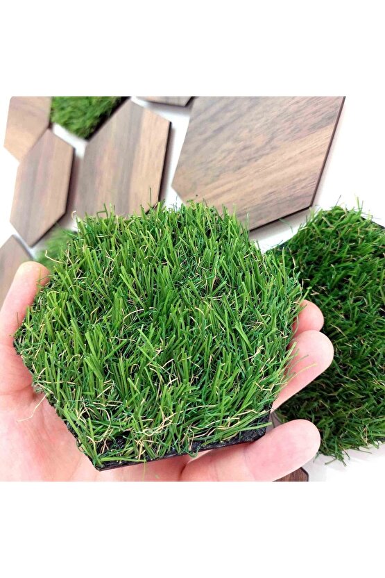 16 Parça Geometrik Çim Detaylı Modern Dekoratif Duvar Dekoru Tablo