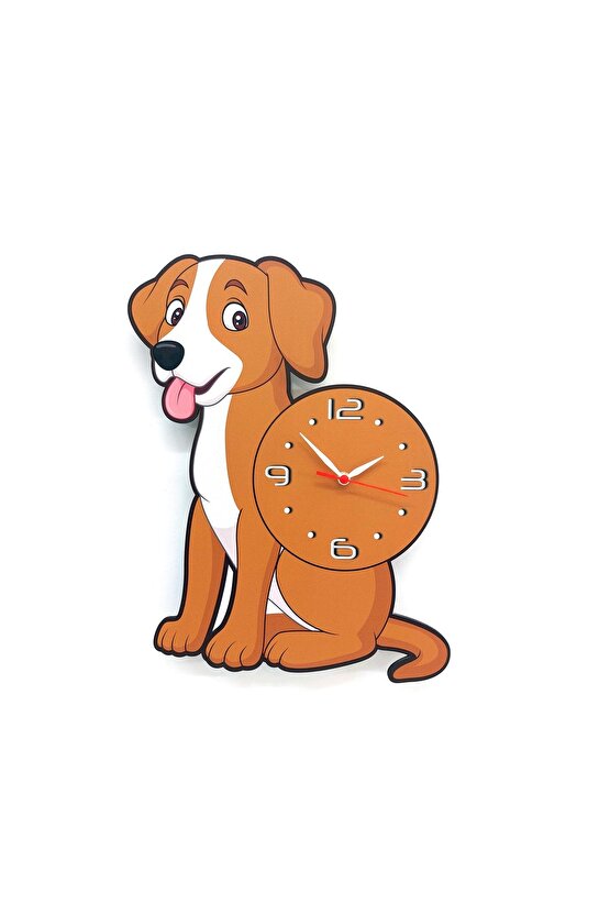 Sevimli Kahverengi Köpek Çocuk Odası Duvar Saati Dekor