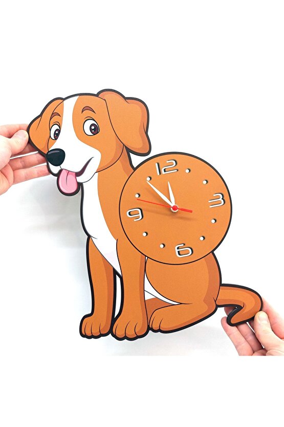 Sevimli Kahverengi Köpek Çocuk Odası Duvar Saati Dekor