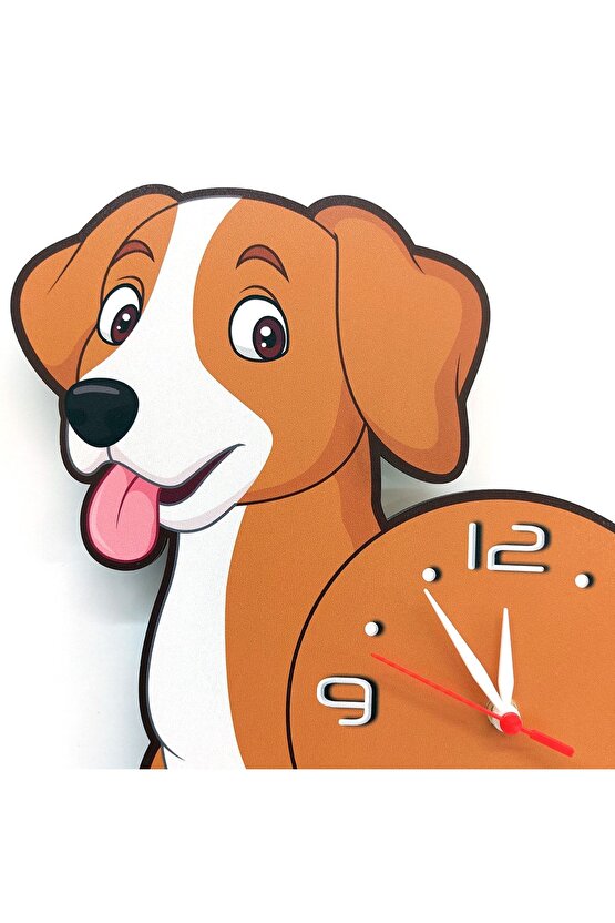 Sevimli Kahverengi Köpek Çocuk Odası Duvar Saati Dekor