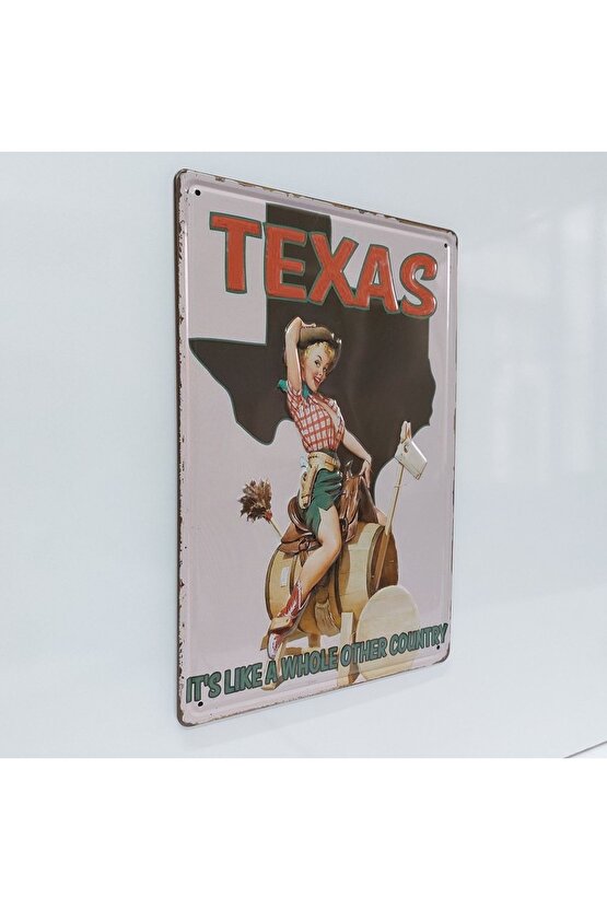 Texas Temalı Retro 20x30 Cm Metal Plaka Duvar Dekor